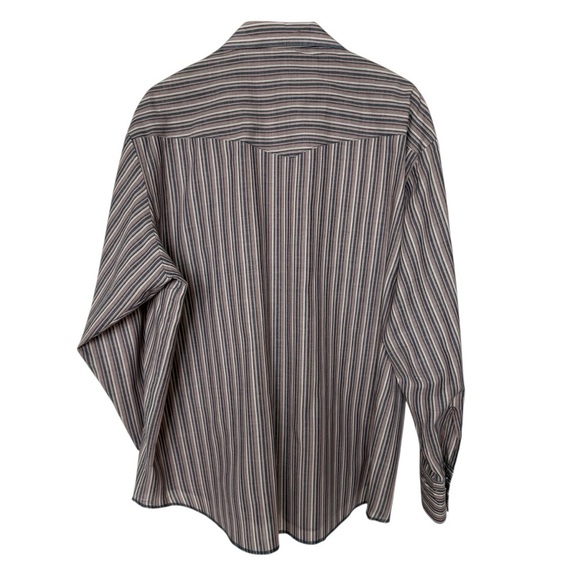 VINTAGE! Wrangler Men's 2XL Western Pearl Snap Brown Striped Shirt Multicolor - Picture 5 of 9